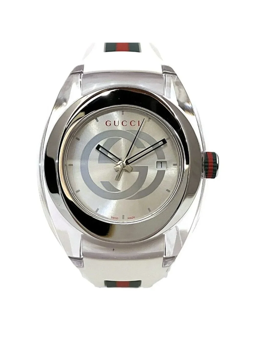Gucci Sync Sherry Watch SS Rubber Quartz Silver Dial 137.1